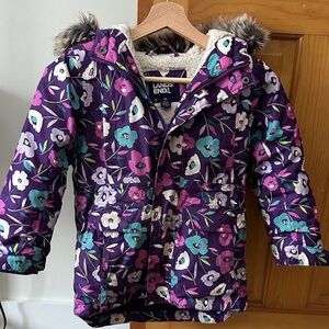 Lands' End Kids Floral Puffer Jacket - Purple and Teal